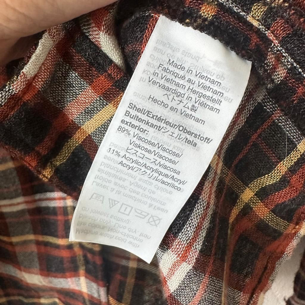 Madewell Ruffle Cuff Plaid Button Blouse Brown Rust Black Size M - Picture 8 of 9